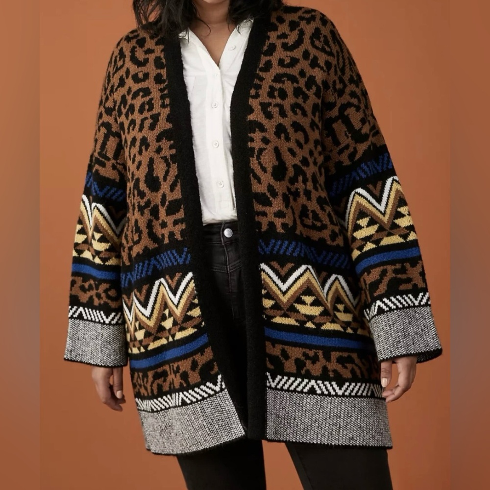 By A+ Anthropologie Marseille Leopard Cardigan Sweater Sz 2X XXL